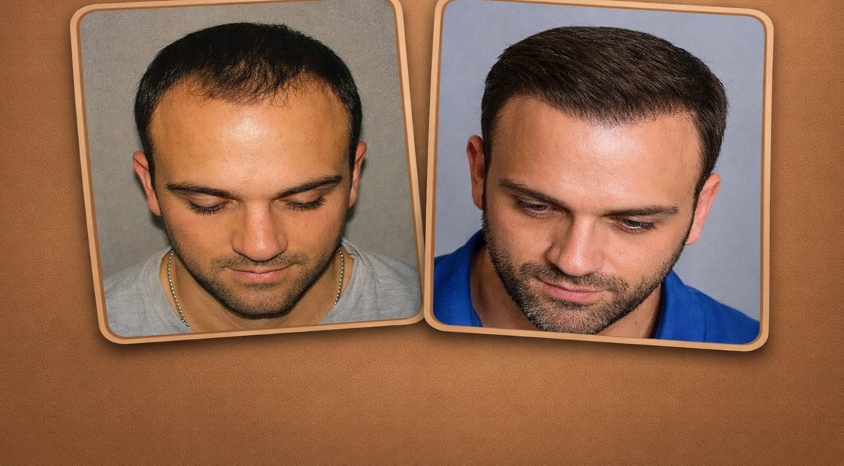 Caso 3 de 10: antes e depois de um transplante capilar