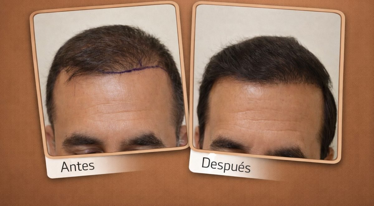 Caso 8 de 10: antes e depois de um transplante capilar