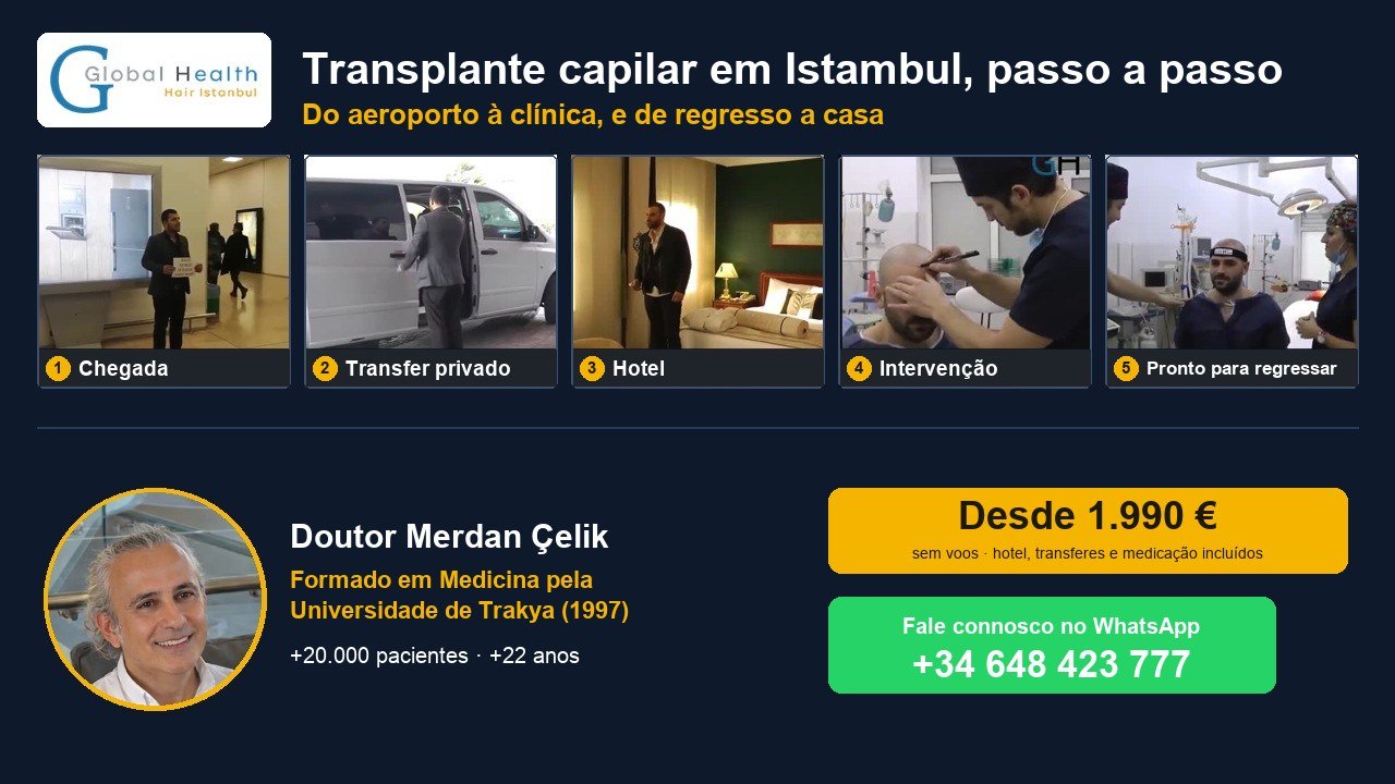 Transplante capilar em Istambul, passo a passo: chegada, transfer privado, hotel, intervenção e regresso. Doutor Merdan Çelik. Desde 1.990 €